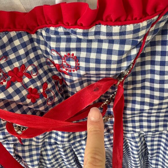 Vintage Oktoberfest Dirndl Drindl Dress Embroidery Lace Up Checkered - Picture 4 of 8